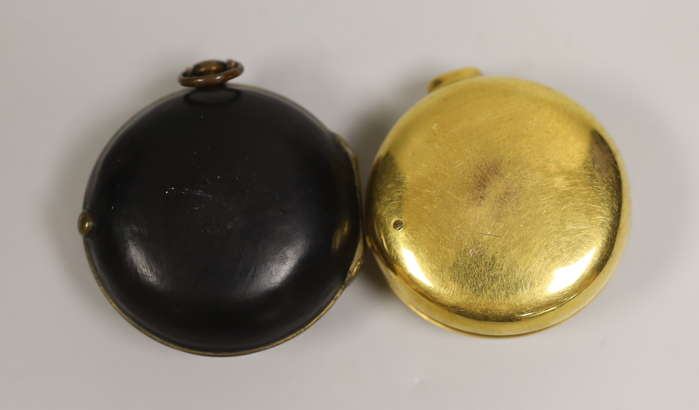An 18th century gilt metal pair cased keywind verge pocket watch, by Frank Upjohn of London (a.f.) and a similar pocket watch by J. Edmond of Liverpool.